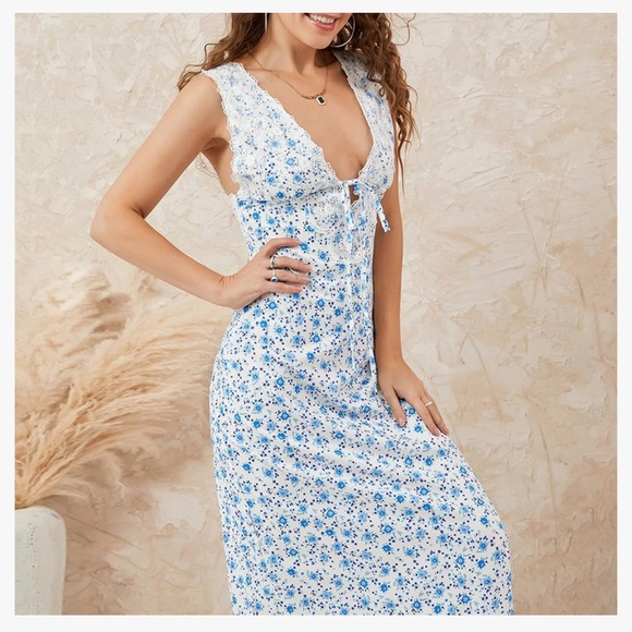 Amazon Dresses & Skirts - Women Floral Maxi Dress Deep V Neck Sleeveless Backless Sundress Summer Wedding